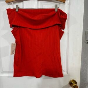 Target Red Ribbed Off-Shoulder Blouse